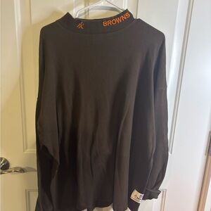 Vintage NFL Cleveland Browns Long Sleeve Mockneck Shirt - 2X Brown and Orange